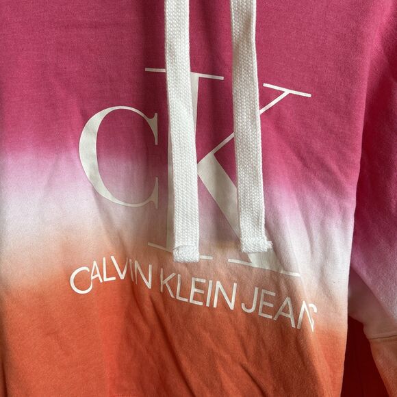 CK Calvin Klein Pink Ombré Orange Women’s Size Large Cropped Hoodie Sweatshirt - Picture 3 of 5